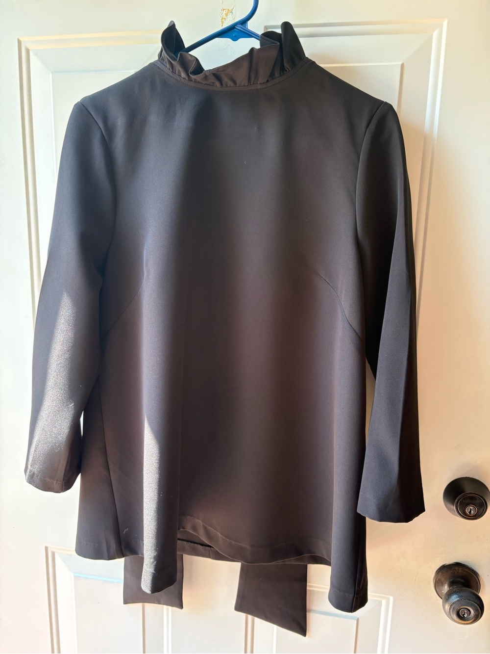 Tuckernuck Faye Black Ruffle-Neck A-Line Blouse - Picture 6 of 7
